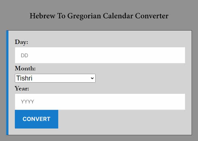 Hebrew To Gregorian Calendar Converter
